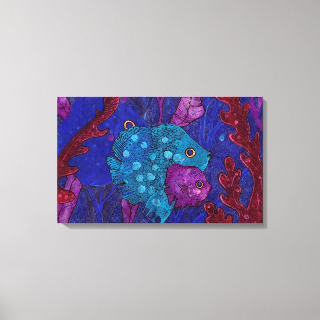 Fish Family, Underwater, Blue & Purple Canvas Print (Front)