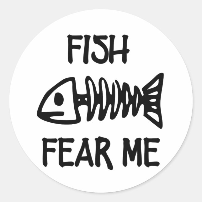 Fish Fear Me! Fish Skeleton Humourous Graffiti Classic Round Sticker (Front)