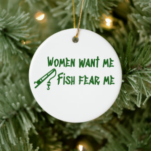 Fish Fear Me, Fishing Fisher Ceramic Tree Decoration