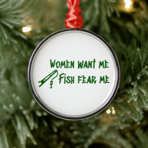 Fish Fear Me, Fishing Fisher Metal Tree Decoration