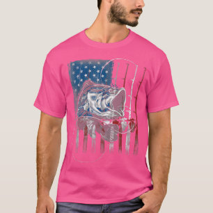 Fish Fishing Bass Fisherman US Flag T-Shirt