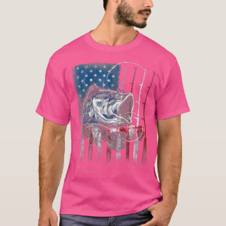 Fish Fishing Bass Fisherman US Flag T-Shirt