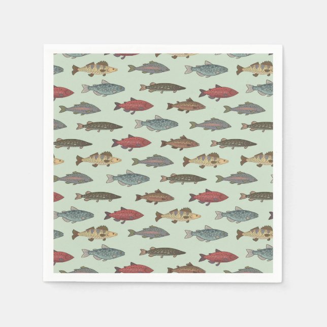 Fish Fishing Birthday Party Napkin (Front)