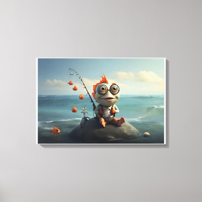 Fish fishing conceptual art canvas print (Front)