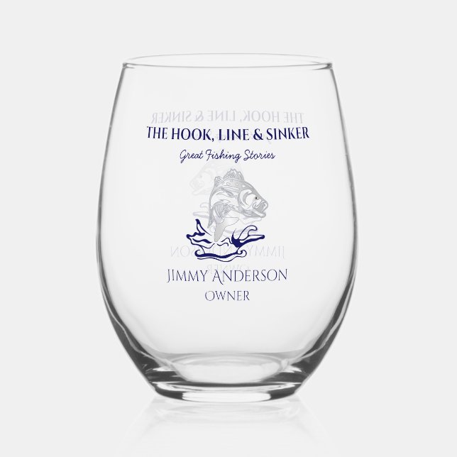 Fish Fishing Fisherman Drinkware Cocktail Stemless Wine Glass (Front)