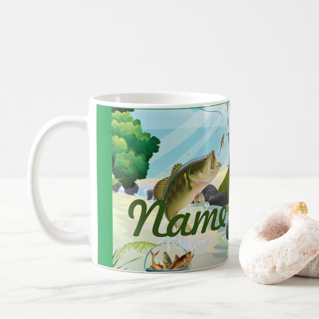 Fish Fishing Personalised Coffee Mug, Cup (With Donut)