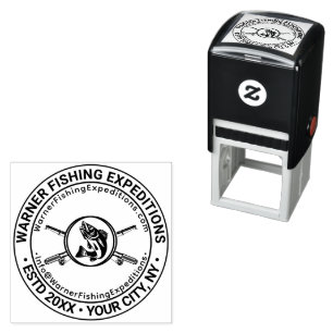 Fish, Fishing Rod Business Name Location URL Email Self-inking Stamp