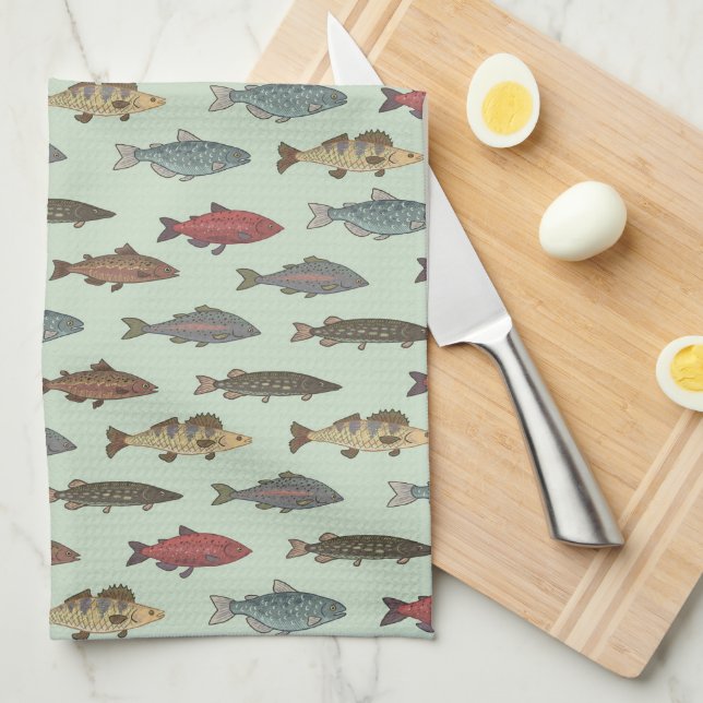 Fish Fishing Tea Towel (Quarter Fold)
