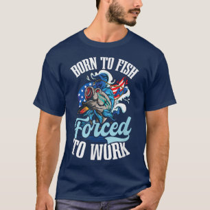 Fish Forced Work Design Usa Flag Fishing 506 T-Shirt
