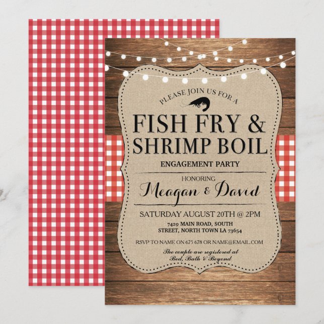 Fish Fry Engagement Party Shower Shrimp Boil Invitation (Front/Back)