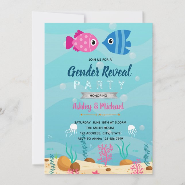 Fish gender reveal party invitation (Front)