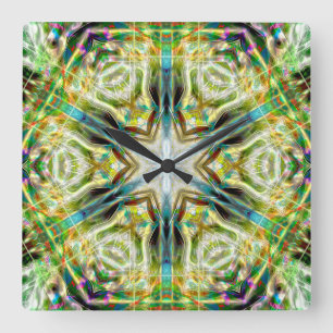 Fish glow sandy texture aged green kaleidoscope square wall clock