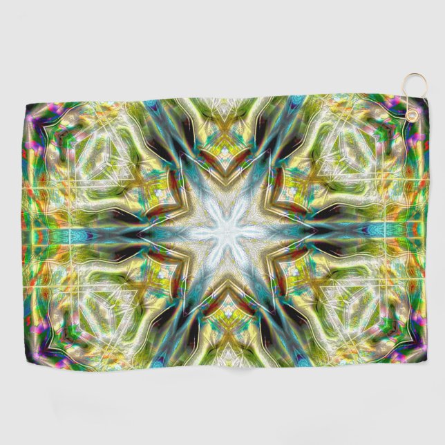 Fish glow sandy texture kaleidoscope aged green of golf towel (Horizontal)