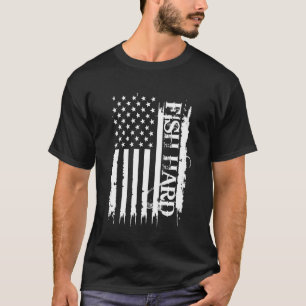 Fish Hard United States Distressed w US Flag T-Shirt