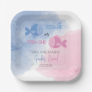 Fish-he or Fish-she gender reveal plates