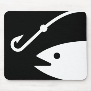 Fish Head and Hook - Black and White Mouse Mat