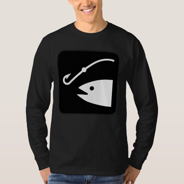 Fish Head and Hook - Black and White T-Shirt (Front)