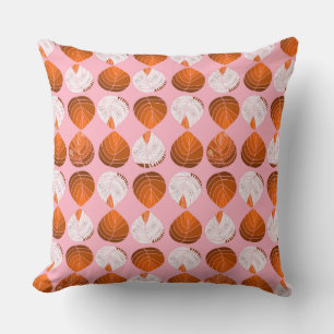 Fish Head Leaves Brown Orange White Pink Cushion