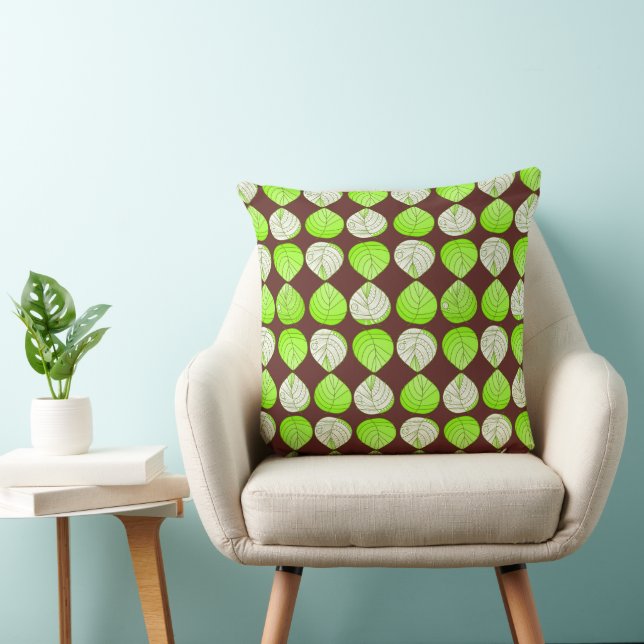 Fish Head Leaves Chocolate Lime Green White Cushion (Chair)