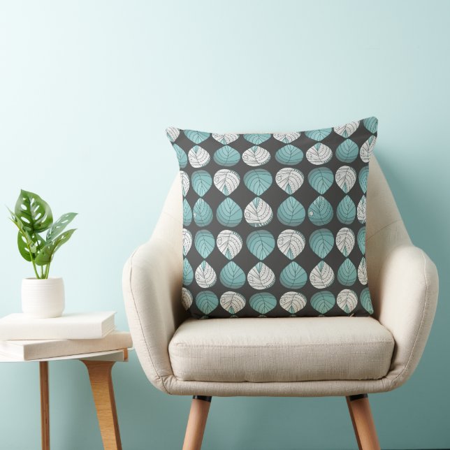 Fish Head Leaves Dusty Duck Egg Blue White Grey Cushion (Chair)