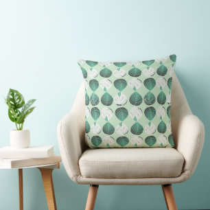Fish Head Leaves Dusty Spearmint Green White Mint Cushion