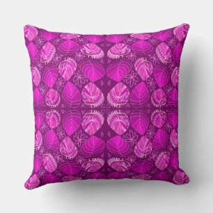 Fish Head Leaves Flowers Hearts Magenta  Cushion
