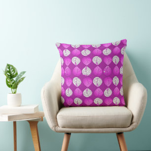 Fish Head Leaves Fuchsia White Cushion
