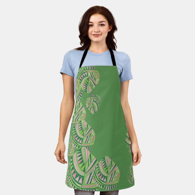 Fish Head Leaves Jazz V Green Dusty Pink 4 Apron (Worn)