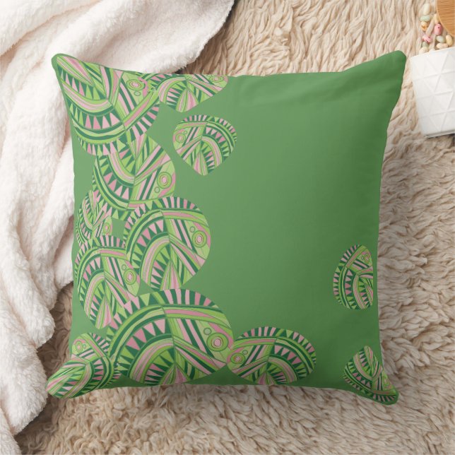 Fish Head Leaves Jazz V Green Dusty Pink 4 Cushion (Blanket)