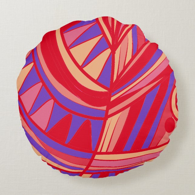 Fish Head Leaves Jazz V Orange Purple Red Round Cushion (Back)