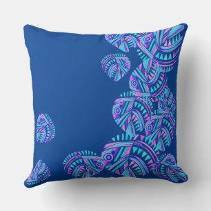 Fish Head Leaves Jazz V Turquoise Blue Lilac 4 Cushion