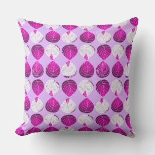 Fish Head Leaves Magenta White Lilac Cushion