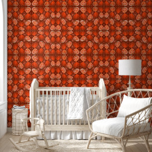 Fish Head Leaves New Floral Hearts - Terracotta Wallpaper