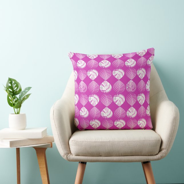 Fish Head Leaves New Fuschia White Cushion (Chair)