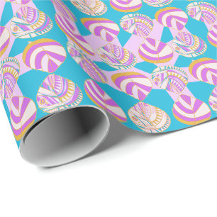 Fish Head Leaves New Lilac Gold Turquoise Wrapping Paper
