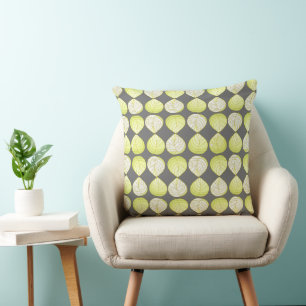 Fish Head Leaves Pastel Olive Green White Grey Cushion