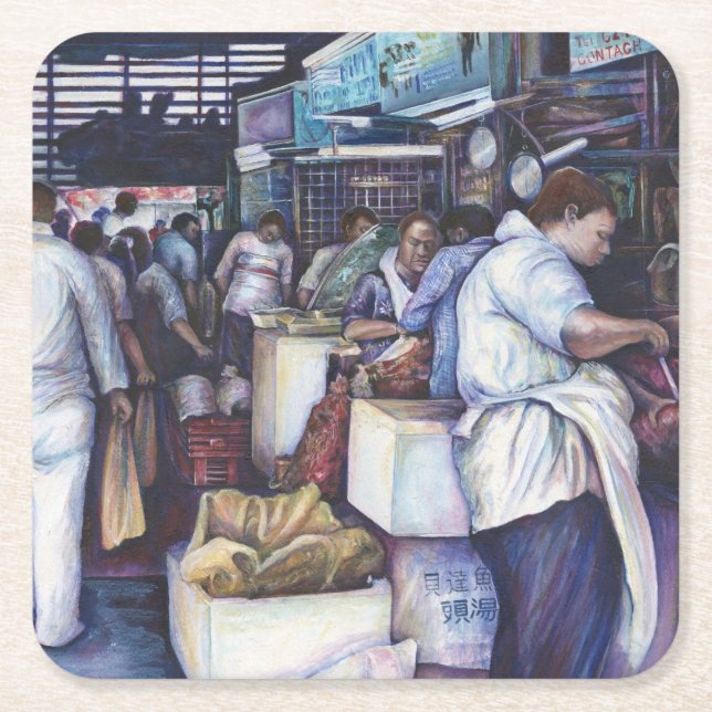 Fish Head Soup, Singapore Square Paper Coaster (Front)