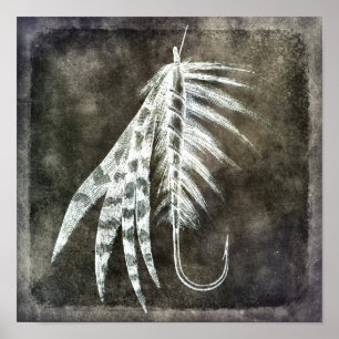 Fish Hook - Fly Fishing Angling Fish Lure Brown Poster