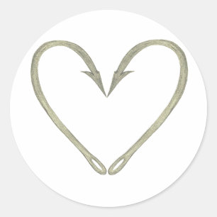 Fish Hook Heart Classic Round Sticker