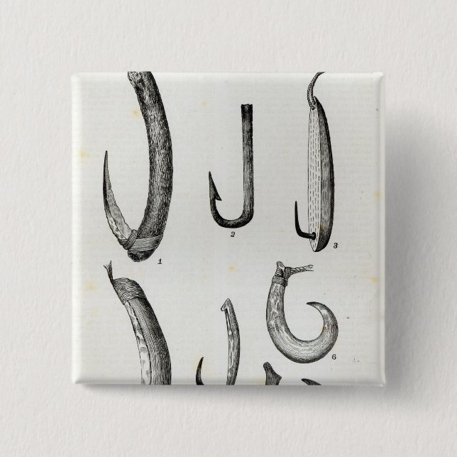Fish-hooks of Prehistoric and Uncivilised 15 Cm Square Badge (Front)