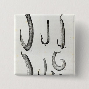 Fish-hooks of Prehistoric and Uncivilised 15 Cm Square Badge