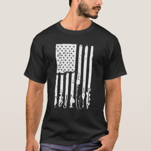 Fish Hunting Fishing Rod Us Flag Patriot T-Shirt