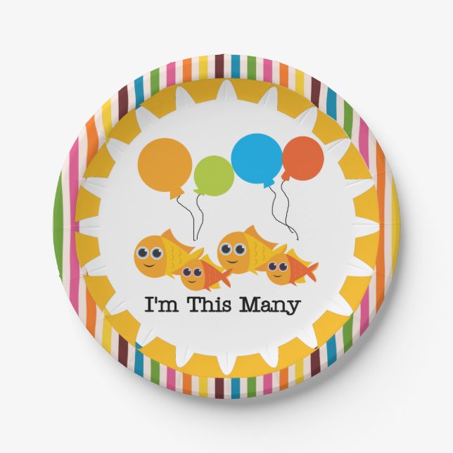 Fish I'm This Many 4th Happy Birthday Paper Plate (Front)