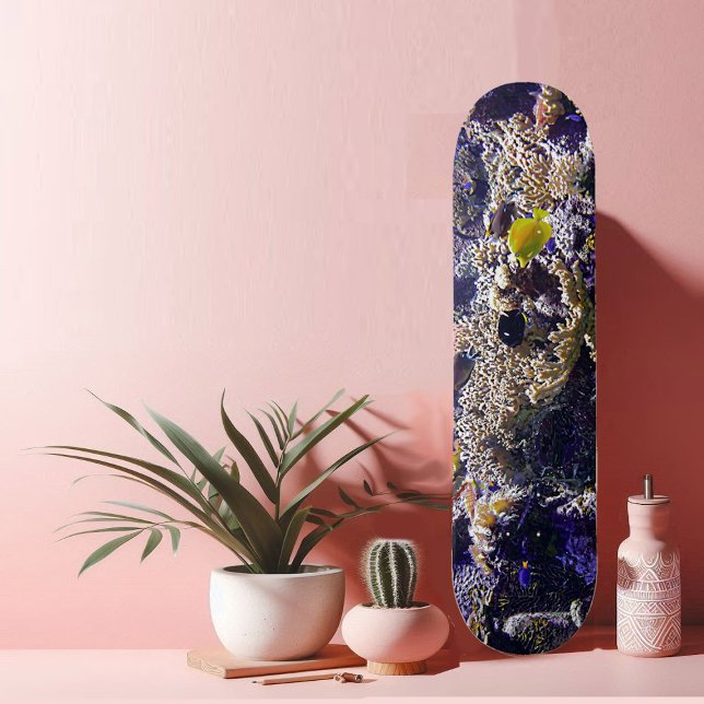 Fish in Coral Reef Skateboard (Yellow Fish in Coral Reef Blue Ocean Marine Life Skateboard)