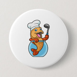 Fish in Glass as Cook with Soup spoon 7.5 Cm Round Badge