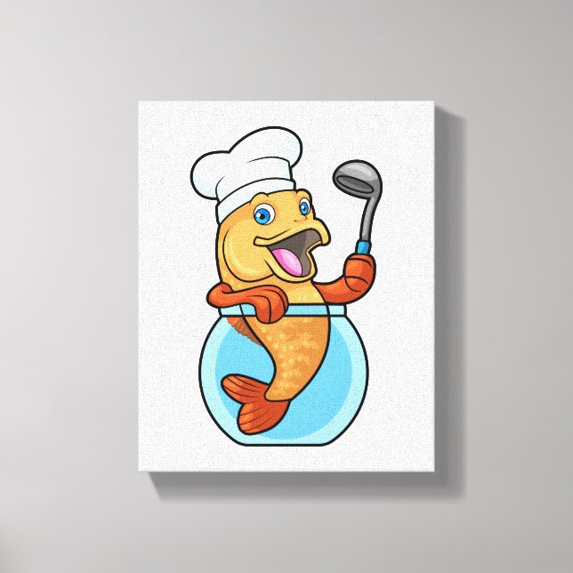 Fish in Glass as Cook with Soup spoon Canvas Print (Front)