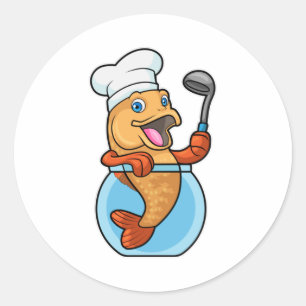 Fish in Glass as Cook with Soup spoon Classic Round Sticker