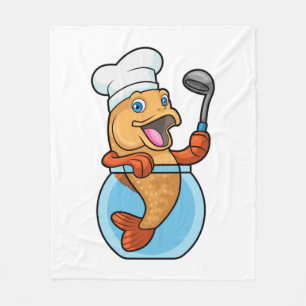 Fish in Glass as Cook with Soup spoon Fleece Blanket