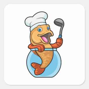 Fish in Glass as Cook with Soup spoon Square Sticker