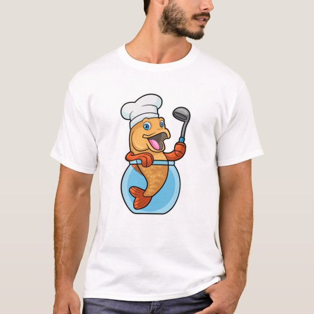 Fish in Glass as Cook with Soup spoon T-Shirt (Front)